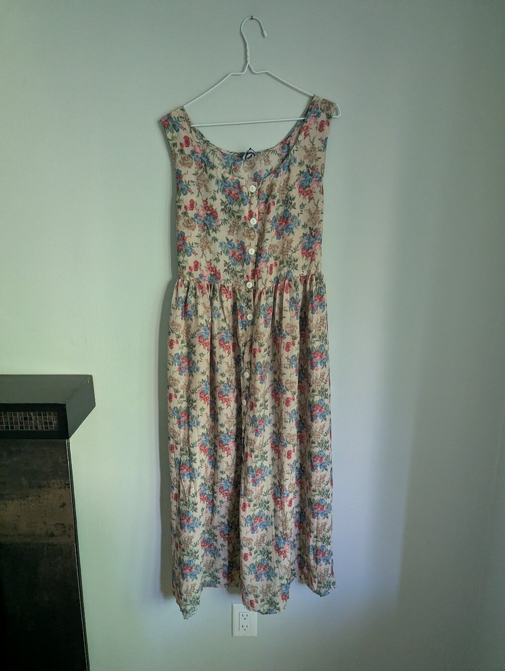 VTG 80s/90s M/L Sheer Button Front Tie Waist Floral Long Tea Dress Cottagecore